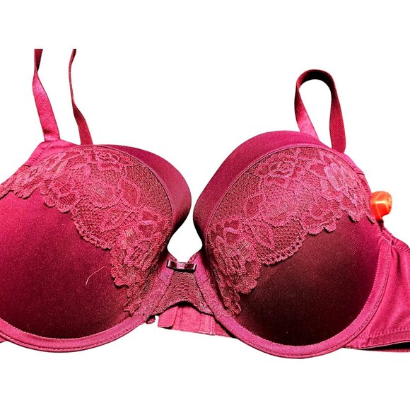 Maidenform Women's Lace Trim Push-Up Bra Size 40C Burgundy Nylon/Spandex Adjusta - Picture 3 of 11